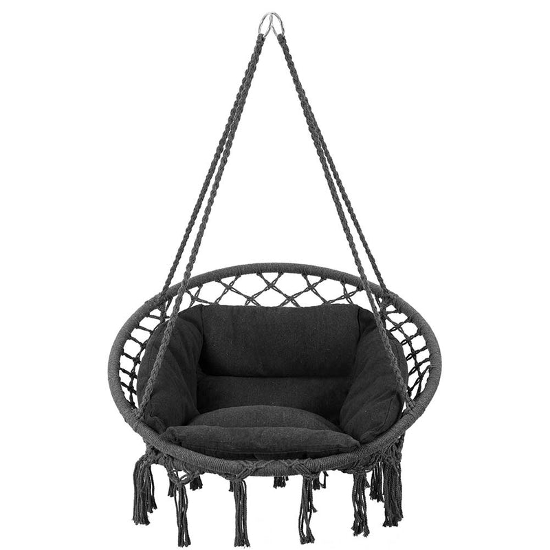 Poltrona Sospesa Giardino Tessuto Sedia Dondolo Pensile Amaca con Cuscino Grigio