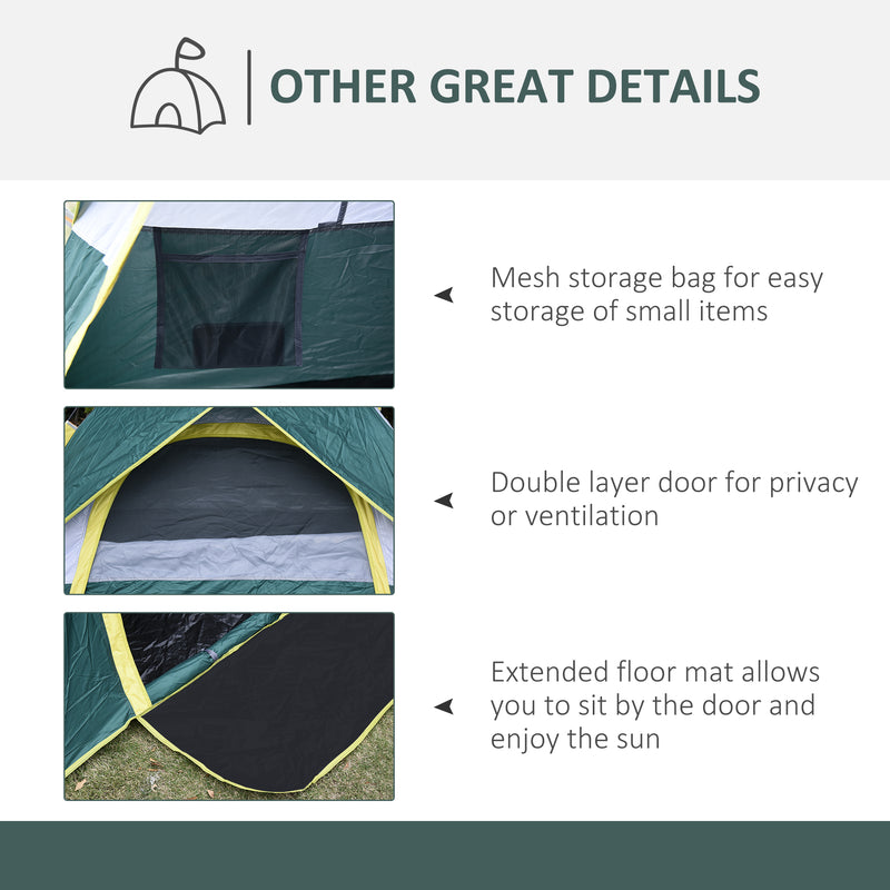 Tenda da Campeggio Automatica per 2 Persone con Tasche Interne e Tappetino 205x195x135 cm  Verde