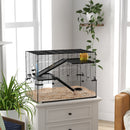 Gabbia per Criceti a 3 Livelli 76.5x48.5x54.5 cm con Base in Vetro Temperato Ruota e Accessori Nero      