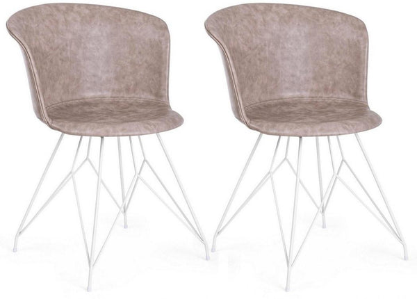 acquista Set 2 Sedie 56x54x76 cm in Similpelle Bianco e Beige