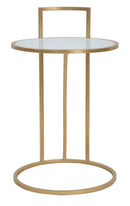 Tavolinetto Glam Sofy Ø38x61 cm in Ferro MDF e Vetro Oro e Multicolor