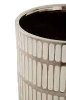 Porta Vasi Coppia Ray Ø22,5x24 cm - Ø18x19 cm in Ceramica Bianco e Argento      