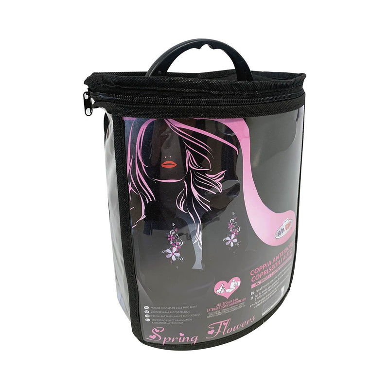 Coppia di Coprisedili Anteriori Universali in Poliestere e Spugna Spring Flowers Grigi