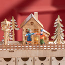 Calendario Avvento di Natale 22x9x30 cm con 12 Luci a LED in Compensato Arancione