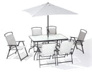 Set Tavolo 6 Sedie e Ombrellone da Giardino in Acciaio e Textilene Grigio