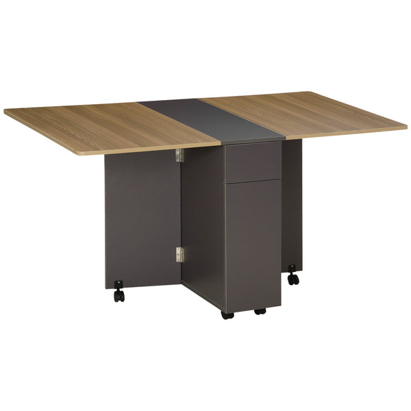 Tavolo Pieghevole Salvaspazio 140x76x76 cm in Legno Truciolato Grigio e Legno Naturale acquista