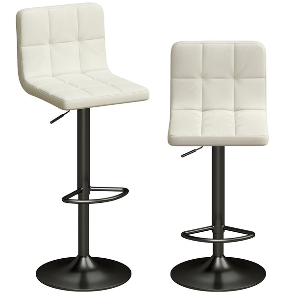 sconto Set 2 Sgabelli da Bar 39,5x44x88-110 cm Regolabili con Poggiapiedi in Pelle PU e Acciaio Crema