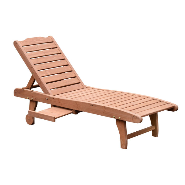 Lettino Prendisole da Giardino 182x60x35 cm con Ruote e Vassoio Estraibile in Legno sconto