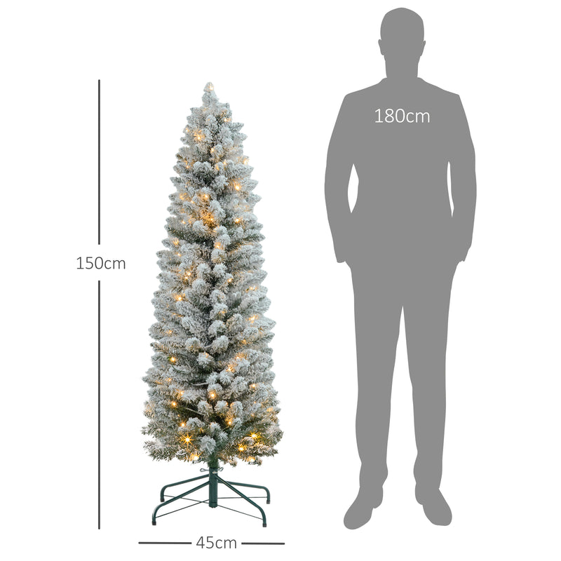 Albero di Natale Innevato 150 cm con 263 Rami e 120 Luci LED Bianco Caldo Verde      