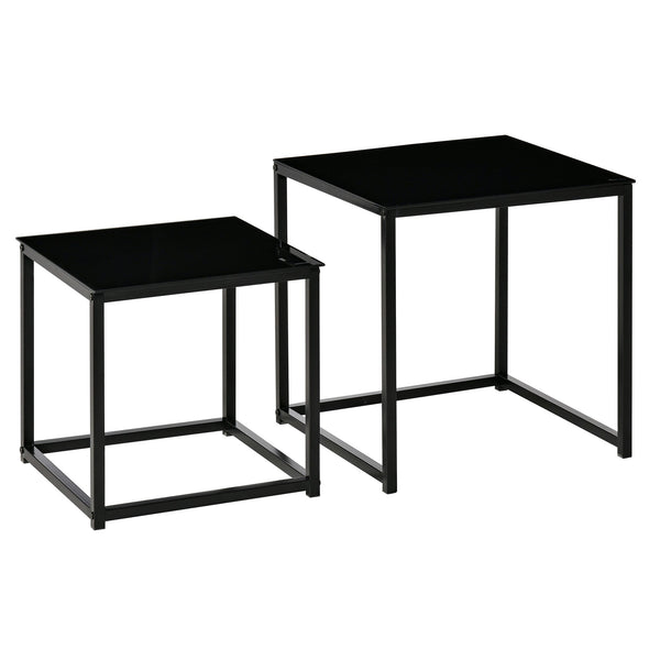Set 2 Tavolini Moderni Piani in Vetro Temperato Nero acquista