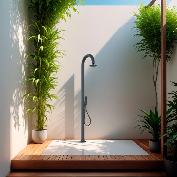 Doccia da Giardino in Alluminio Soffione Rotondo e Doccino Sined Luna Alu D Grigio online