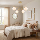 Lampadario a Sospensione 75x75x55 cm con 4 Sfere Altezza Regolabile e Rotazione a 350° in Acciaio Oro      