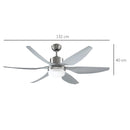 Ventilatore da Soffitto 6 Pale e Lampada LED Ø132x40 cm 6 Velocità Argento