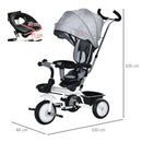 Passeggino Triciclo 100x48x106 cm con Sedile Girevole 360° Grigio