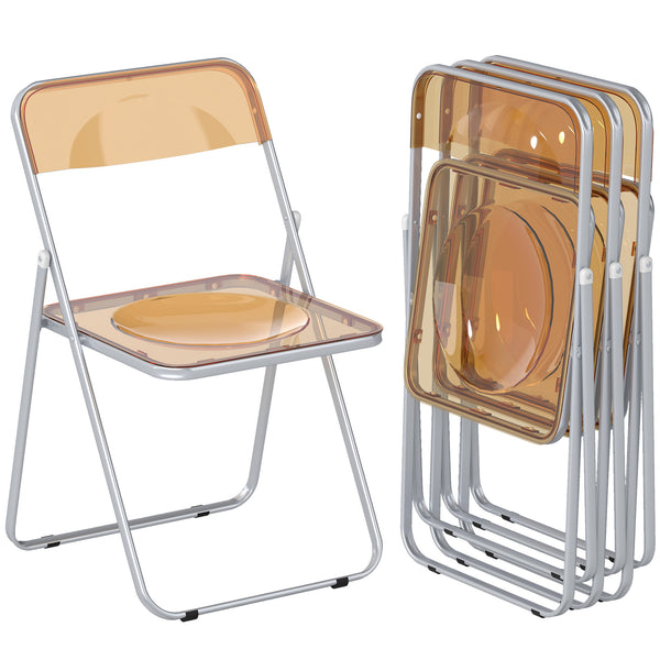 sconto Set 4 Sedie Pieghevoli Salvaspazio 47x48x75 cm in Acciaio e Acrilico Arancione