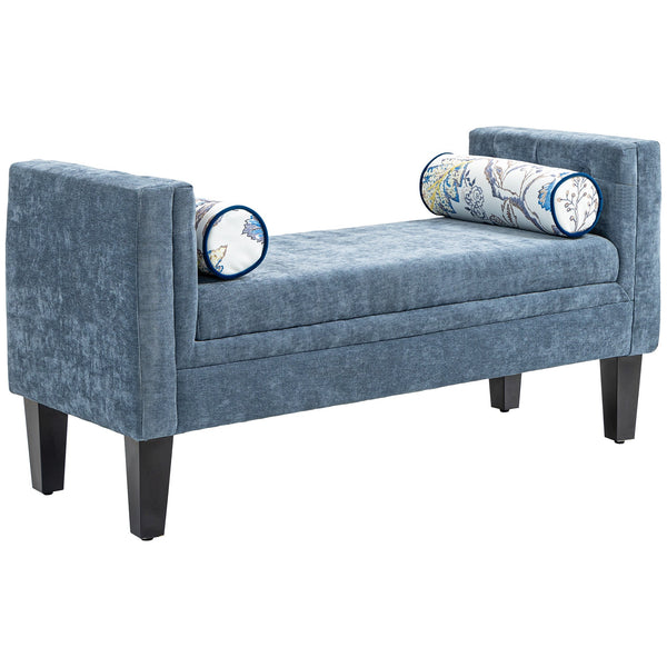Panca Fondoletto Braccioli Trapuntati e 2 Cuscini 115,5x45x56 cm in Ciniglia e Legno Grigio-Blu e Nero prezzo