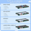 Tavolo da Gioco 6 in 1 Multigioco 118x104x71 cm con Calcio Balilla Biliardo Air Hockey Ping Pong Anelli e Hockey su Prato      