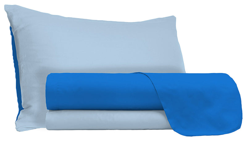 Set Lenzuola Sopra Sotto e Federe Doubleface Royal\/Azzurro