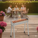 Barbecue per Arrosticini Ompagrill BBQ0066 a Legna o Carbone Uso a Terra o Caminetti Area di Cottura 66x14,5 cm Predisposto per Spiedo In Acciaio Inox