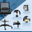 Sedia da Ufficio Regolabile con Braccioli e Anello Poggiapiedi 64x59x104-124 cm in Tessuto a Rete Nero  