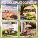 Set Tavolo e Sedie per Bambini con Ombrellone per Esterno in Acciaio Rosa      