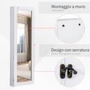 Specchiera Armadio Portagioielli da Parete in Legno MDF Bianco 37x9.5x112 cm 