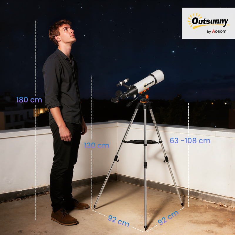  Telescopio Astronomico 80mm con Montatura AZ, 2 Lenti Oculari e Adattatore Smartphone, 92x92x130 cm, Bianco e Nero      