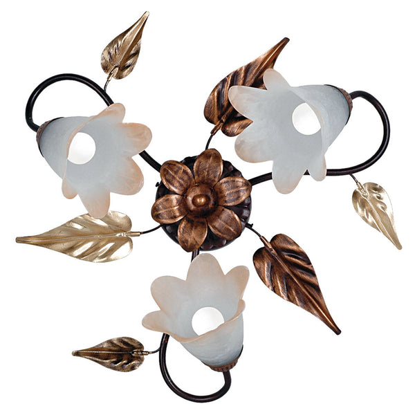 sconto Plafoniera 3xE14 Montatura Marrone Ramato Vetro Bianco Sfumato Ambra E-Energy Giulia