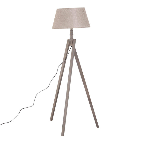 online Lampada da Terra Tripode in Legno con Paralume in Lino Beige 146 cm
