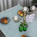 Set da Pranzo Tavolo con Piano in Vetro e 4 Sedie in Metallo e Similpelle  Bianco