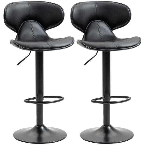 sconto Set 2 Sgabelli Bar 45,5x46x89,5-109,5 cm con Schienale e Poggiapiedi e Similpelle Nero