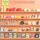 Cucina Giocattolo per Bambini 3-6 Anni con 104 Accessori 52,5x22x100 cm in PP e PE Rosa      
