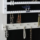 Specchio Portagioie da Terra a LED 15x15x61,75 cm con 4 Scaffali Struttura in Legno Bianco  