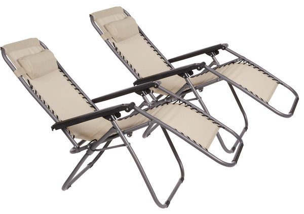 Set 2 Sedie Sdraio Zero Gravity Reclinabile Pieghevole 90x66x108 cm in Metallo e Textilene Beige acquista