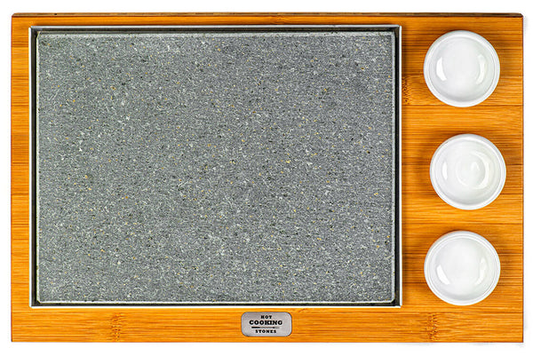 Pietra Lavica 20x25 cm con Ciotole e Supporto in Legno di Bamboo prezzo