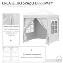 Gazebo da Giardino Pieghevole 2x2m con 4 Pareti Rimovibili in Poliestere e Acciaio Bianco