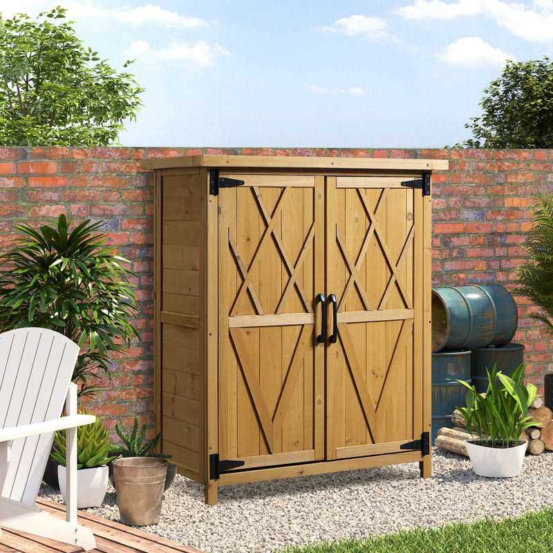 Armadio da Giardino 75x40x90 cm Porta Attrezzi con 2 Ante e 4 Scaffali Piano in Lamiera in Legno 