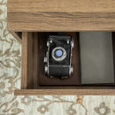 Tavolino da Caffè  90x45x46 cm con Ripiano Aperto e Cassetto in Truciolato e Metallo Marrone e Nero