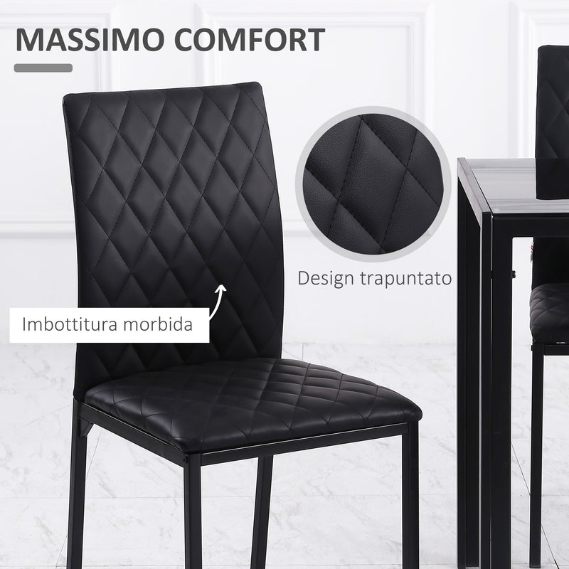 Set 4 Sedie da Pranzo in Finta Pelle Effetto Diamantato Nero   