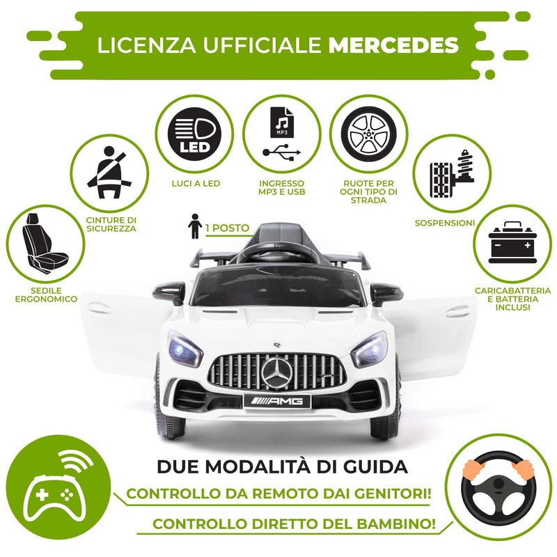 Macchina Elettrica per Bambini 12V con Licenza Mercedes GTR Small AMG Bianca-7