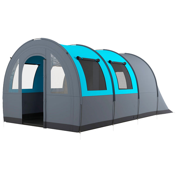 Tenda da Campeggio 5 Posti Impermeabile con Zona Notte e Giorno 480x260x200 cm in Poliestere Grigio e Blu online