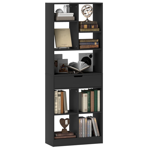 acquista Libreria Moderna 60x26x158 cm con Cassetto Centrale e Kit Antiribaltamento in Legno Nero