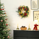 Ghirlanda Natalizia Decorativa da Interno 60cm con 35 LED Pigne Bacche e Agrifoglio      