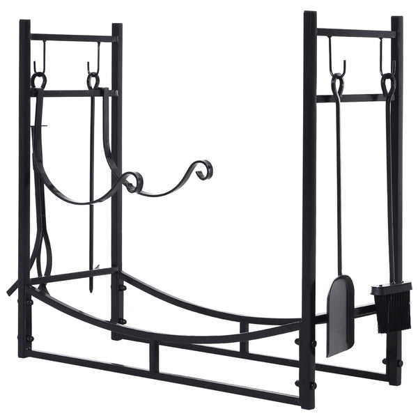 Portalegna per Camino 84x33x76 cm con Accessori in Metallo Nero online
