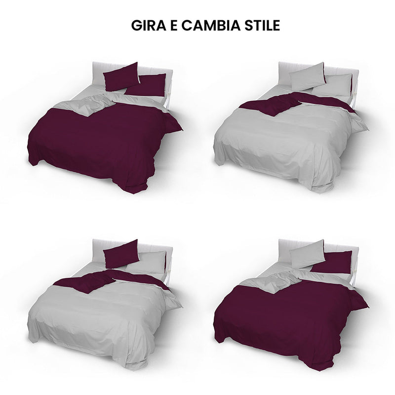 Copripiumino con Sacco e Federe Doubleface Prugna\/Grigio Chiaro Varie Misure