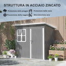 Casetta Box da Giardino 220x130 cm Porta con Blocco Finestra e Prese d'Aria in Acciaio Grigio  