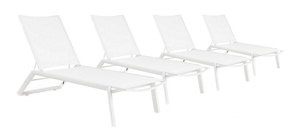 Set 4 Lettini Prendisole da Giardino 67x194x95h cm Cruise con Ruote Bianco sconto