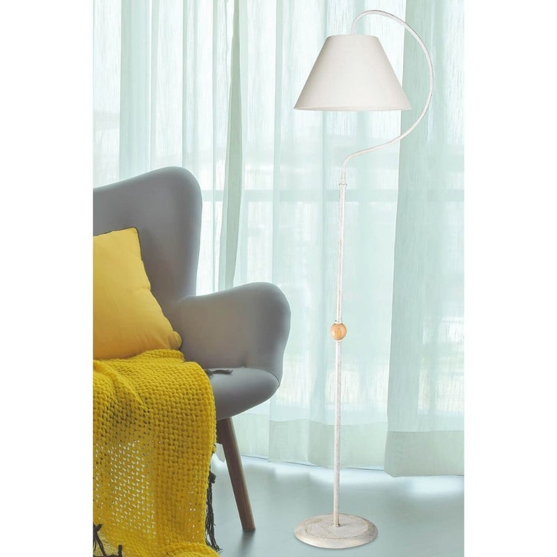 Lampada da terra a stelo Geo  con paralume tessuto bianco