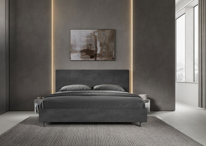 Letto Matrimoniale Imbottito in Microfibra Mika Grigio Varie Misure