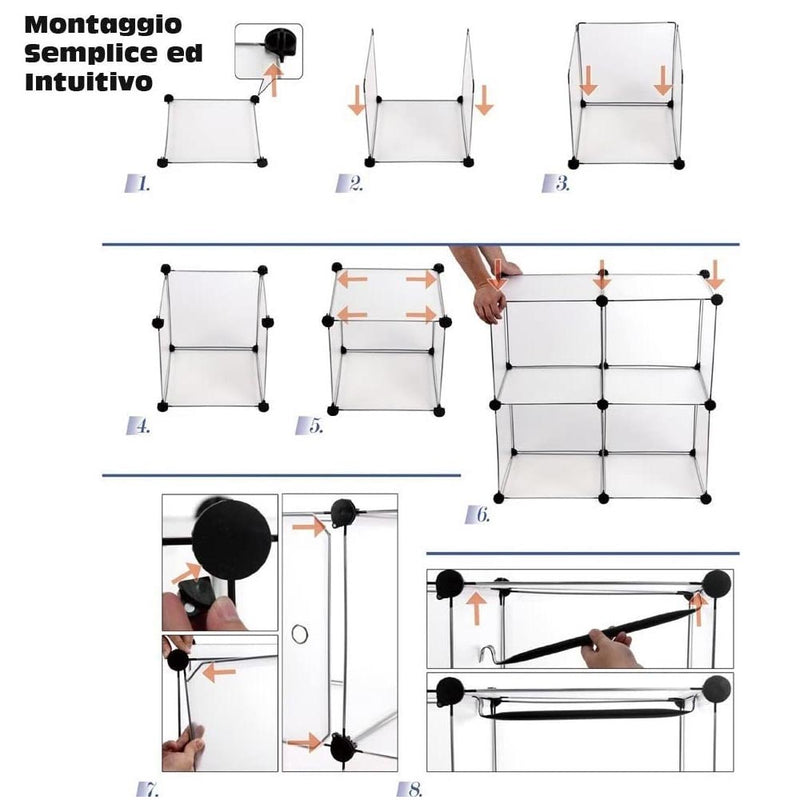 Armadio Modulare 12 Cubi Con Ante: Scaffale Componibile Salvaspazio, 45x36x105 Cm, Struttura Resistente E Personalizzabile